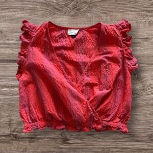 Universal Thread Red Ruffled V-Neck Crop Top